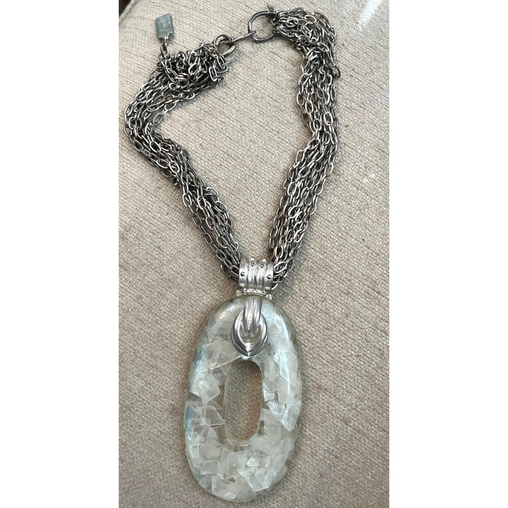 Vtg Signed Anthony Alexander Necklace Multi Strand Silver Tone Lucite Pendant